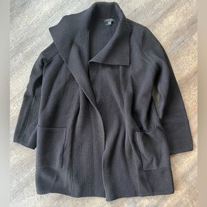 Ann Taylor Black Long Open Front knit Cardigan